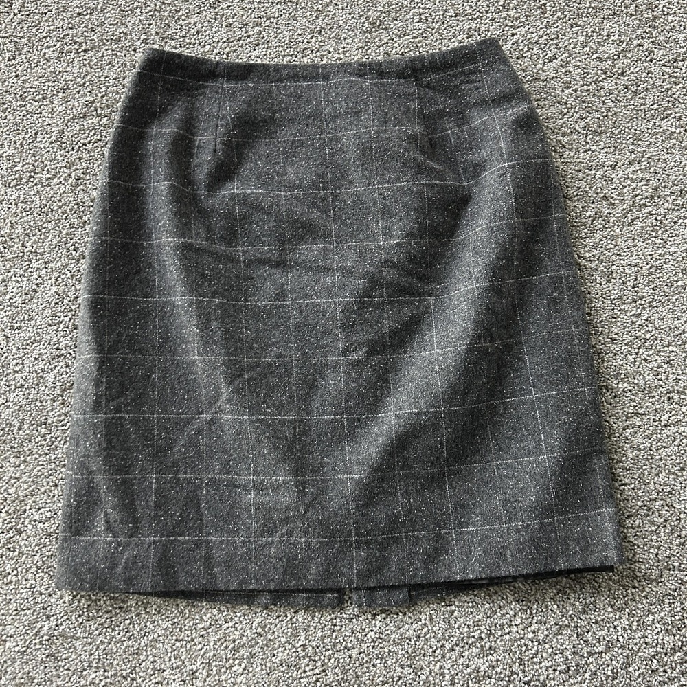 Michele Skirt Womens 12 Gray Check Tweed Pencil Knee Length Lined Slit Work